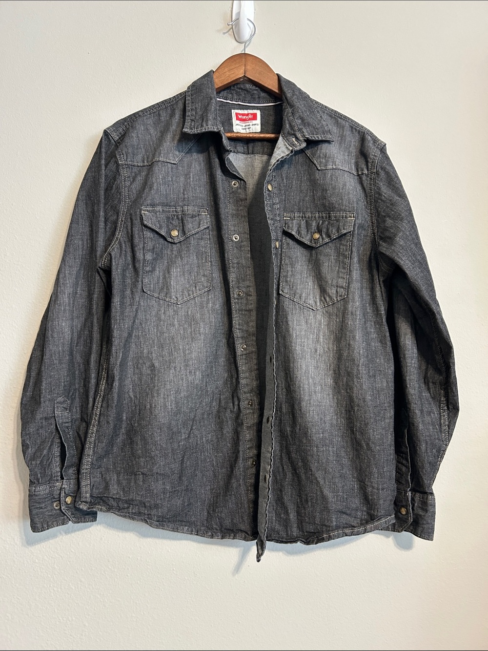 Wrangler Western Jacket Shirt • Dark Gray Denim • Snap Front